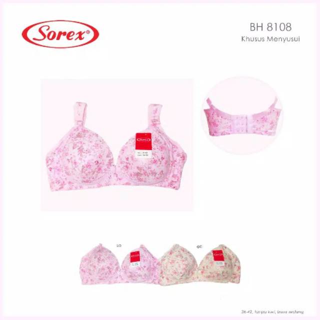 Sorex Bra Menyusui Motif Bunga Cantik Nursing Bra 8108 Tanpa Kawat Kait 3 Busa Sedang