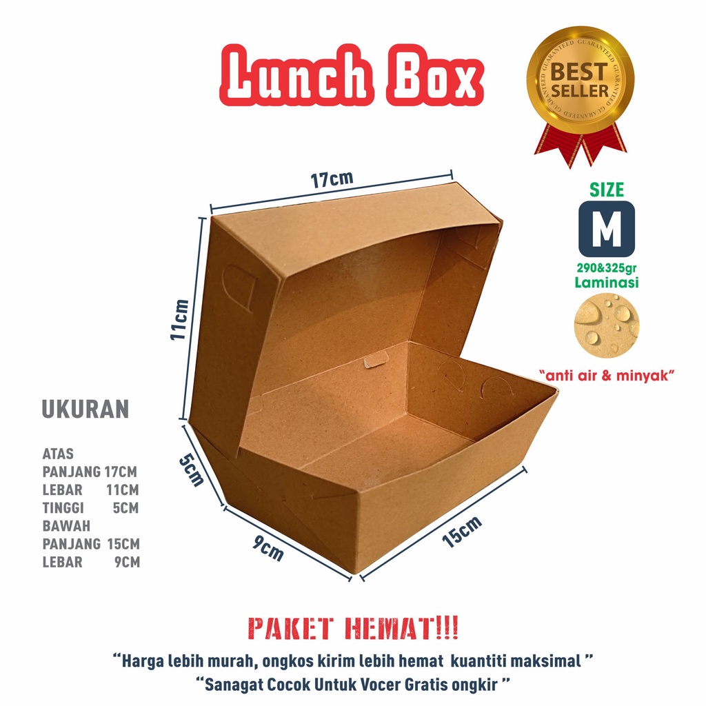 Paper Lunch Box Size M Paket Hemat 50pcs & 47pcs Craft Laminasi  Kotak Nasi Goreng  Ayam Geprek Dims