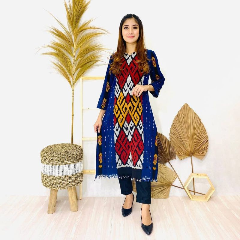 tunik tenun- baju tenun wanita -tunik tenun etnik- busana tenun wanita - busana tenun modern