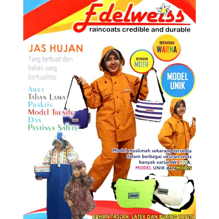 RAIN COAT EDELWEISS M L XL JAS HUJAN BUKAN ACOLD SUN FLOWER ASV AXIO