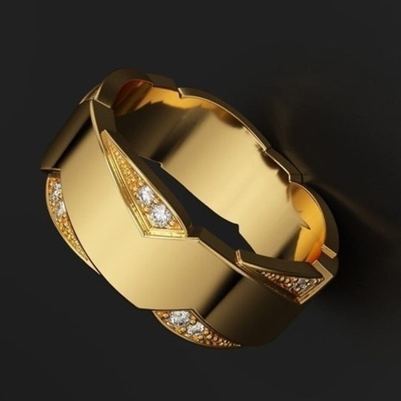 Cincin Berlian Baja Titanium Berlapis Emas 18K Sederhana Fashion Pria