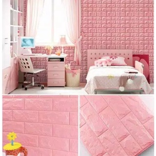 LYSASHOP- WALLPAPER DINDING 70x38.5cm KAMAR TIDUR RUANG TAMU 3D FOAM BATU BATA WALPAPER HIASAN DINDING POLOS  STIKER STICKER WALLBORDER WALL BORDER PEMBATAS-PinkMuda70x38.5