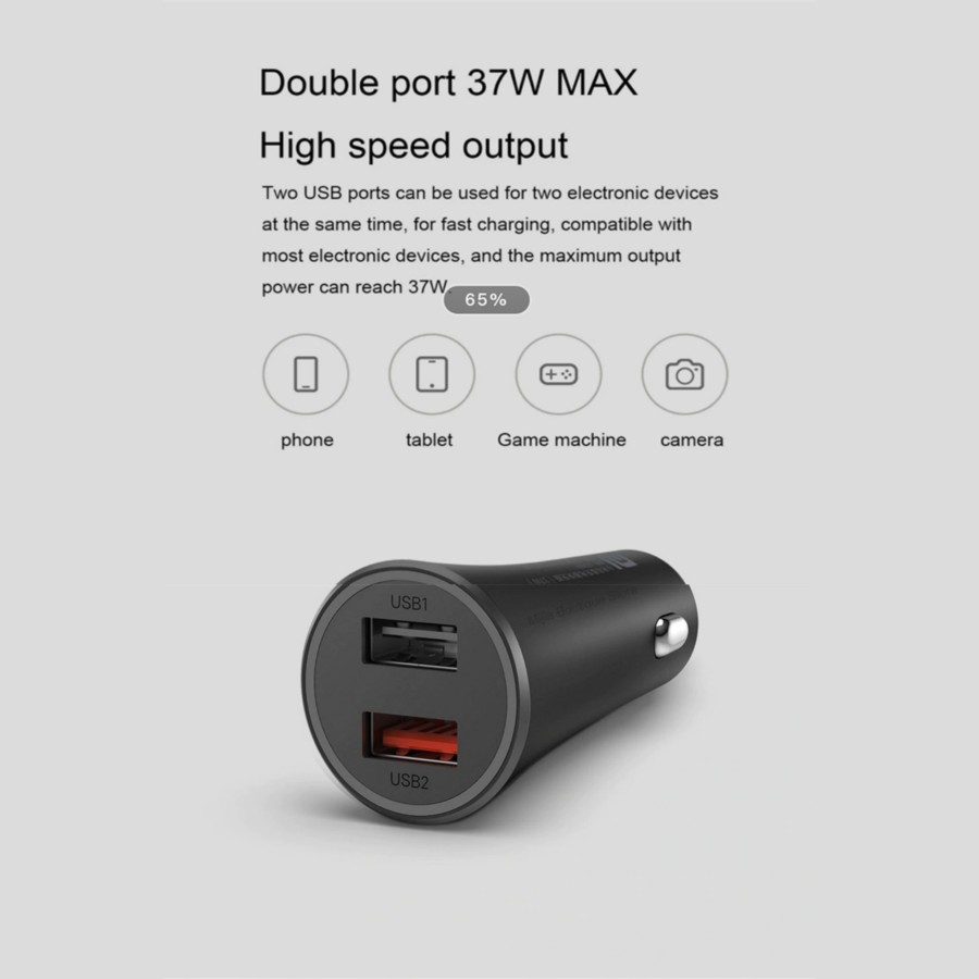 MI 37W DUAL PORT CAR CHARGER - Mi Car Fast Charging 37 W Mobil