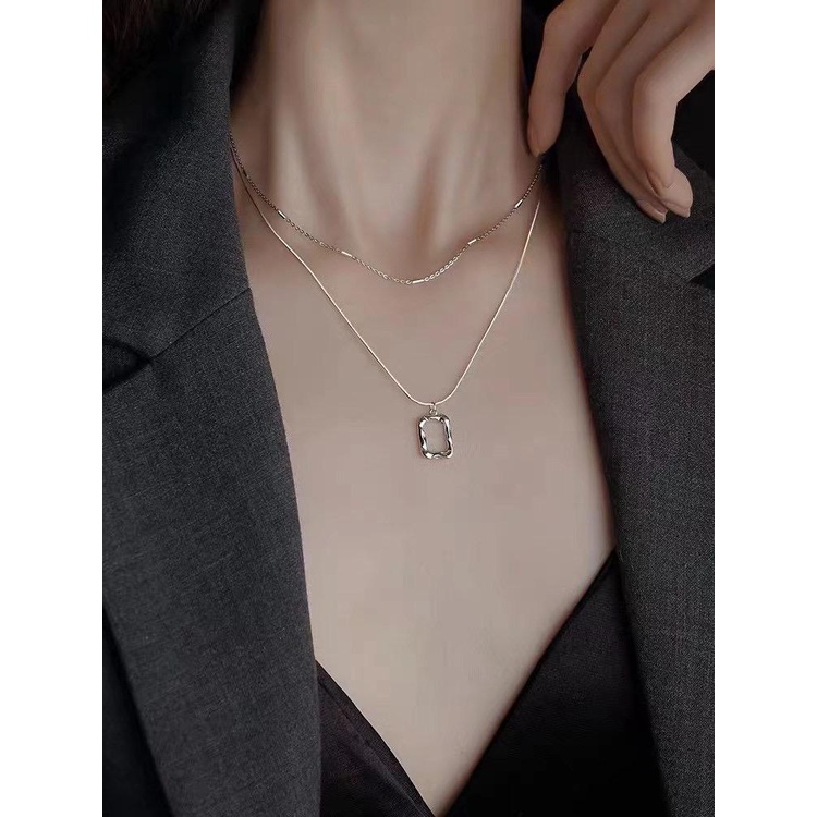 COD!! kalung wanita titanium 2layer square anti karat / 2layer square necklace import