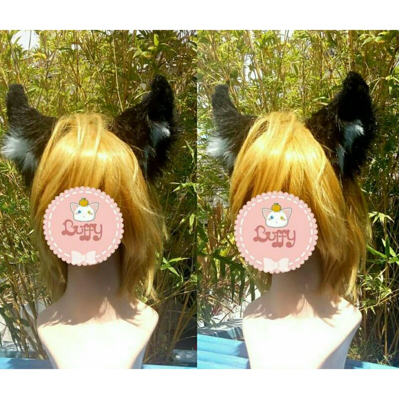 Headband realistic fur cat ear nekomimi  black cosplay lolita women fashion halloween bando kucing