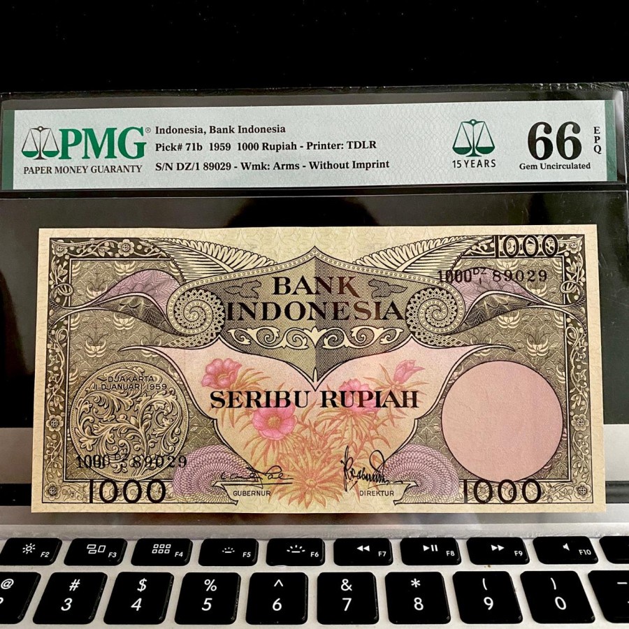 Uang Kuno 1000 Rupiah Seri Bunga 1959 PMG 66 EPQ