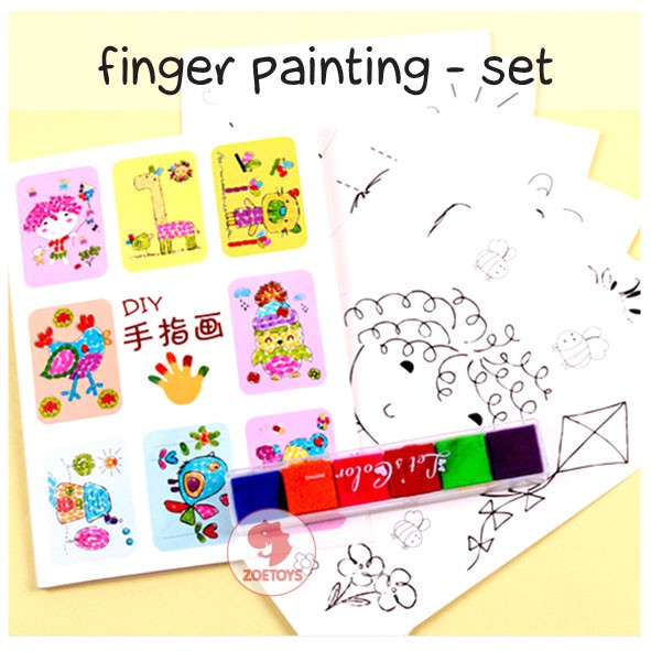 Zoetoys Finger Painting - Set | 6 ct. Washable Cat Tangan Perlengkapan Mewarnai Melukis dengan Jari Stamp | Non Toxic Colors | Mainan Edukasi Anak