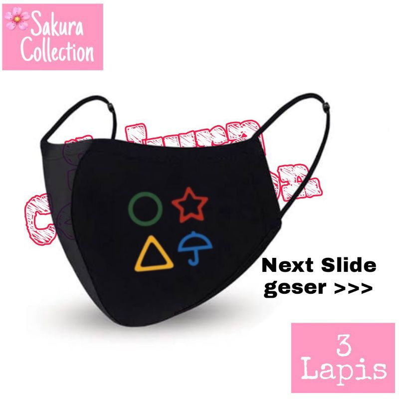 Masker Kain 3 Lapis / Scuba Anak Dewasa / Earloop Logo SQUIDGAME Korea karakter anak sd smp sma