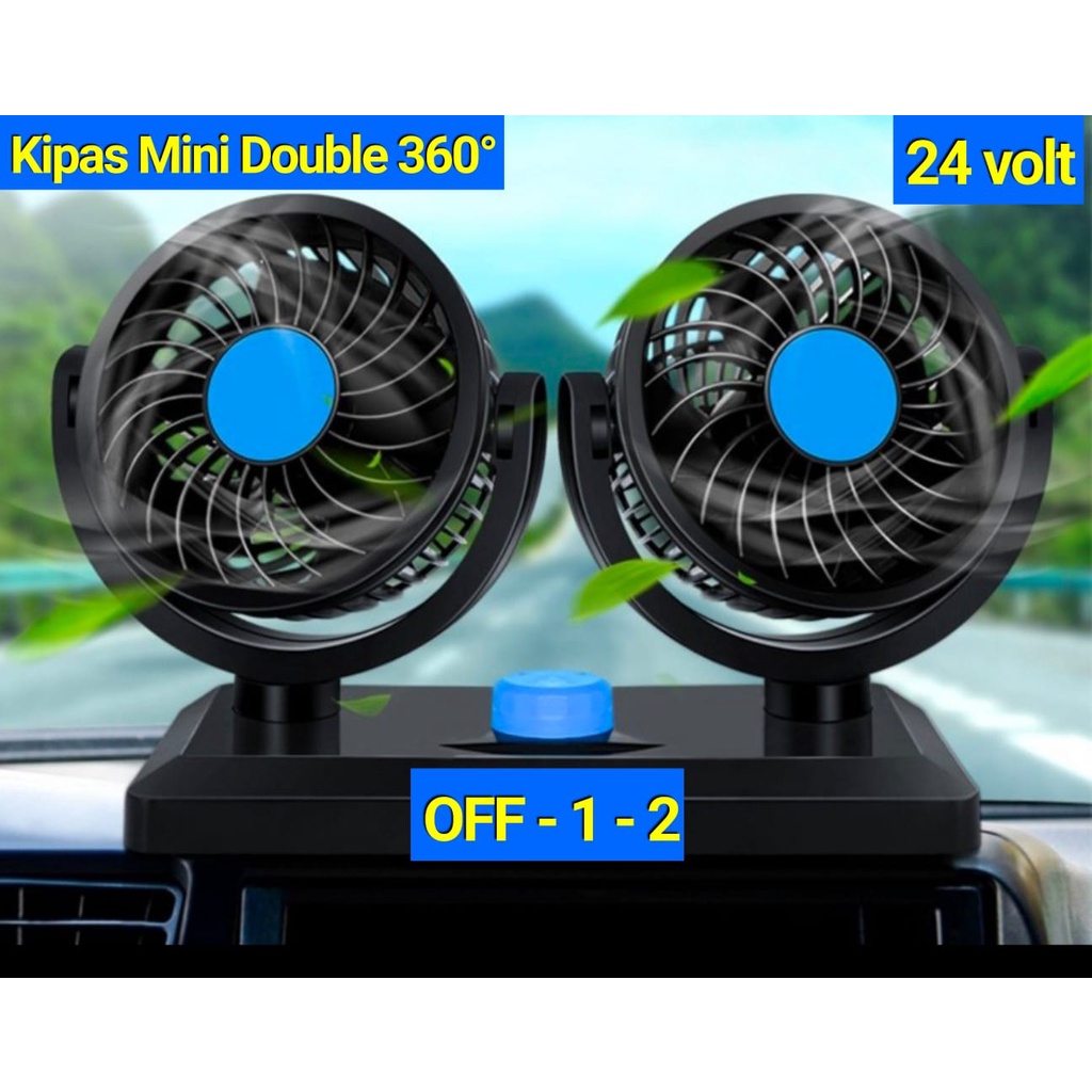 Kipas Angin Mobil 12 Volt Putar 360 / Kipas Mini Double Mini Fan