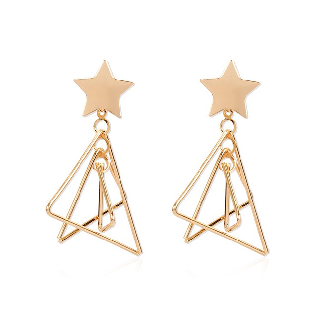 LRC Anting Tusuk Fashion Golden Alloy Geometric Pentagram Hollow K60426