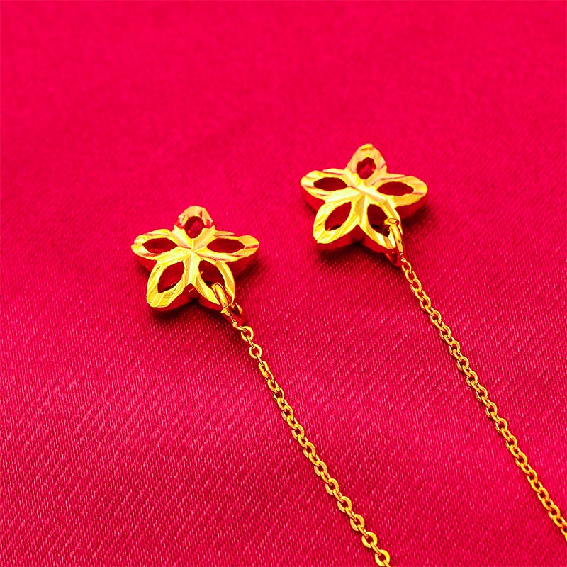 Anting Drop Gold plated Emas Asli Kadar 375Bentuk Bintang Gaya Korea Untuk Wanita