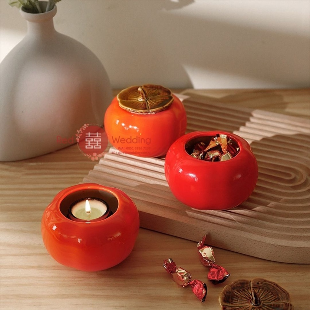 Persimmon Jar Set Wedding Sincia Imlek Wadah Mug Botol Tempat teh bumbu toples Keramik Ukir Shuangxi untuk Teapai FREE HARDBOX MAGNETIC