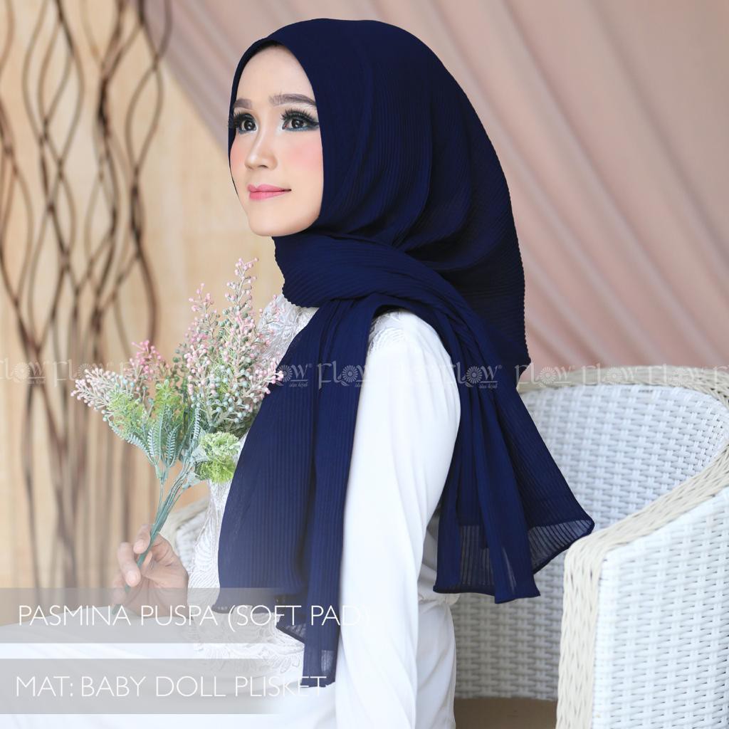 Pashmina Instan Puspa Ori Flow (New Pattern) (Mohon Baca Deskripsi)-NAVY