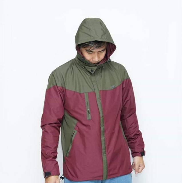 JAKET OUTDOOR PARASUT COWO/CEWE KOMBINASI MARON HIJAU ARMY