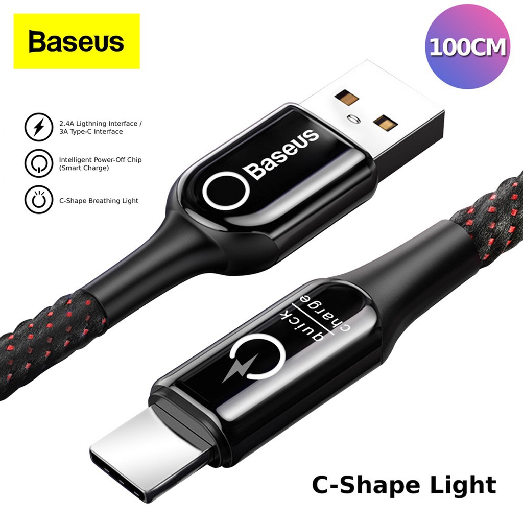 KABEL BASEUS C-SHAPED LIGHT INTELLIGENT POWER-OFF USB FOR TYPE-C 3A 1M