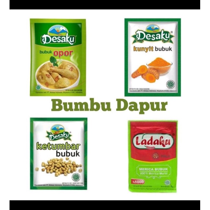 

LADAKU LADA BUBUK, DESAKU MARINASI KUNYIT, CHILIQU CABE BUBUK, WANGS KALDU JAMUR, VANILLA SACHET 2GR