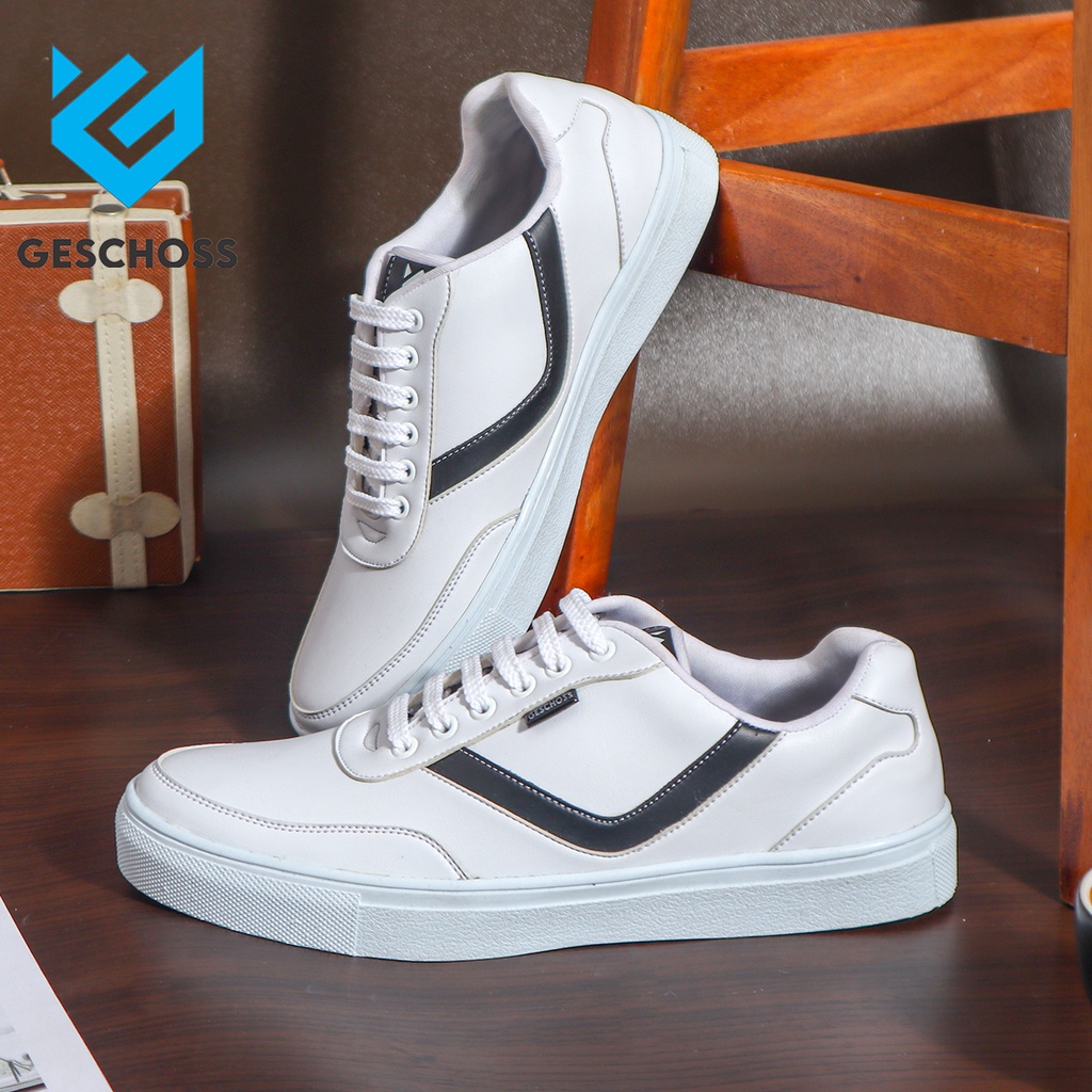 GESCHOSS KLASIK [Gs 7807] Sepatu Sneakers Pria  Putih Kasual Sepatu Fashion Lokal Pria Sekolah Kuliah Kerja Santai