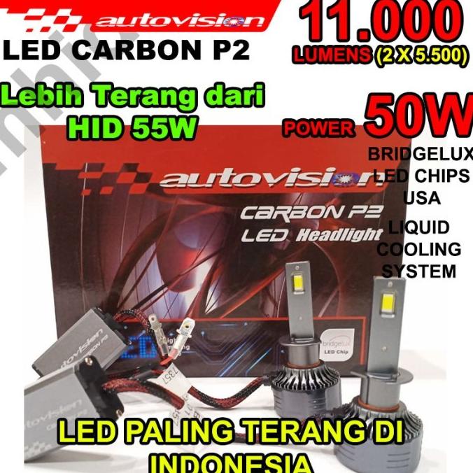 Lampu LED Autovision Carbon P2 H11 50W 11000Lumens 4700K .