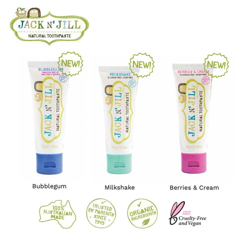 Jack N Jill Organic Toothpaste Pasta Gigi Anak 50 gr - Bubblegum / Milkshake / Berries &amp; Cream