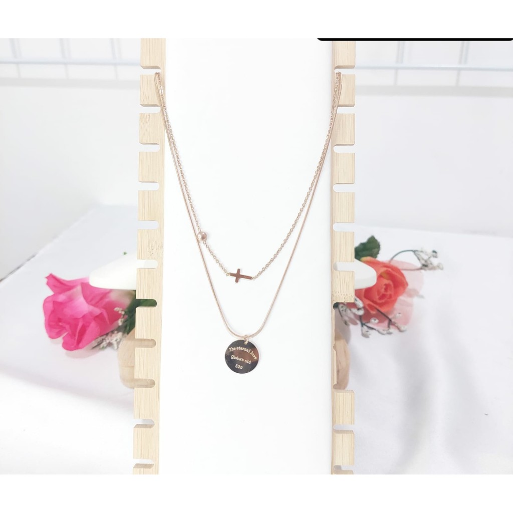 Kalung Titanium Liontin Perhiasan Wanita Warna Rose Gold | Kalung Titanium Cantik B10