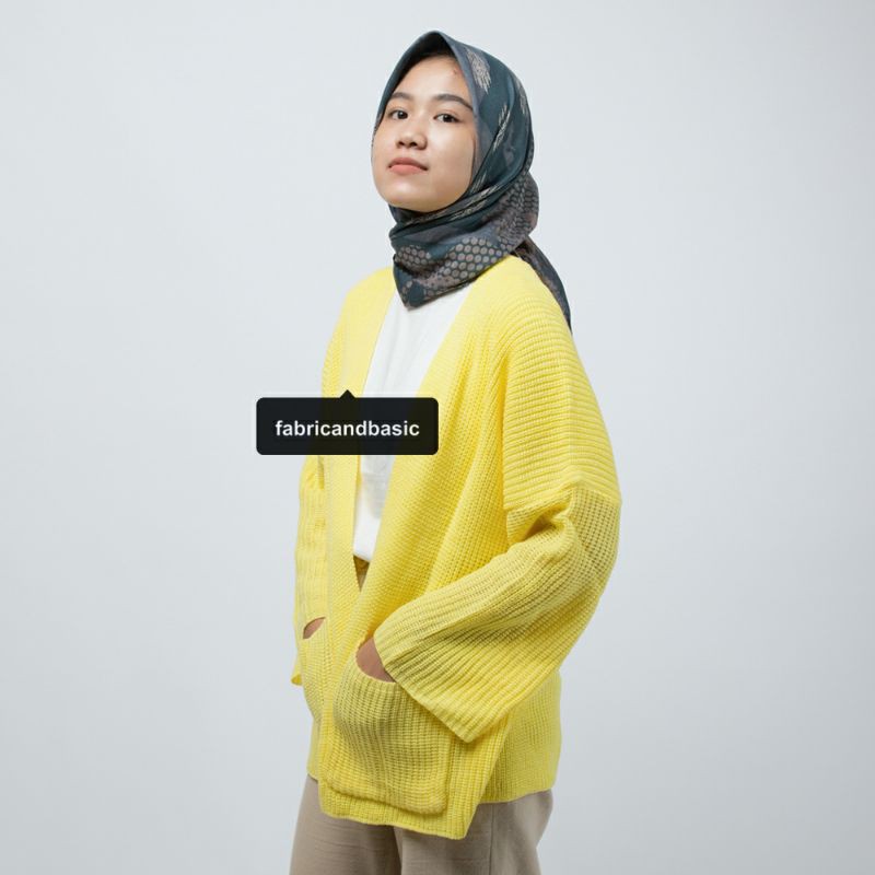 [ TEBAL ] Cardigan Rajut Oversize Wanita  |  Lavella Kardigan Rajut Oversize Outer Wanita-Yellow Pastel