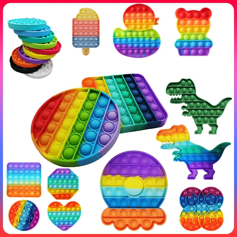 Silicone Desktop Push Bubble Sensory Toy Kid Funny Anti-stress Pop It Fidget Reliver Stress Game Board New Rainbow Cheap