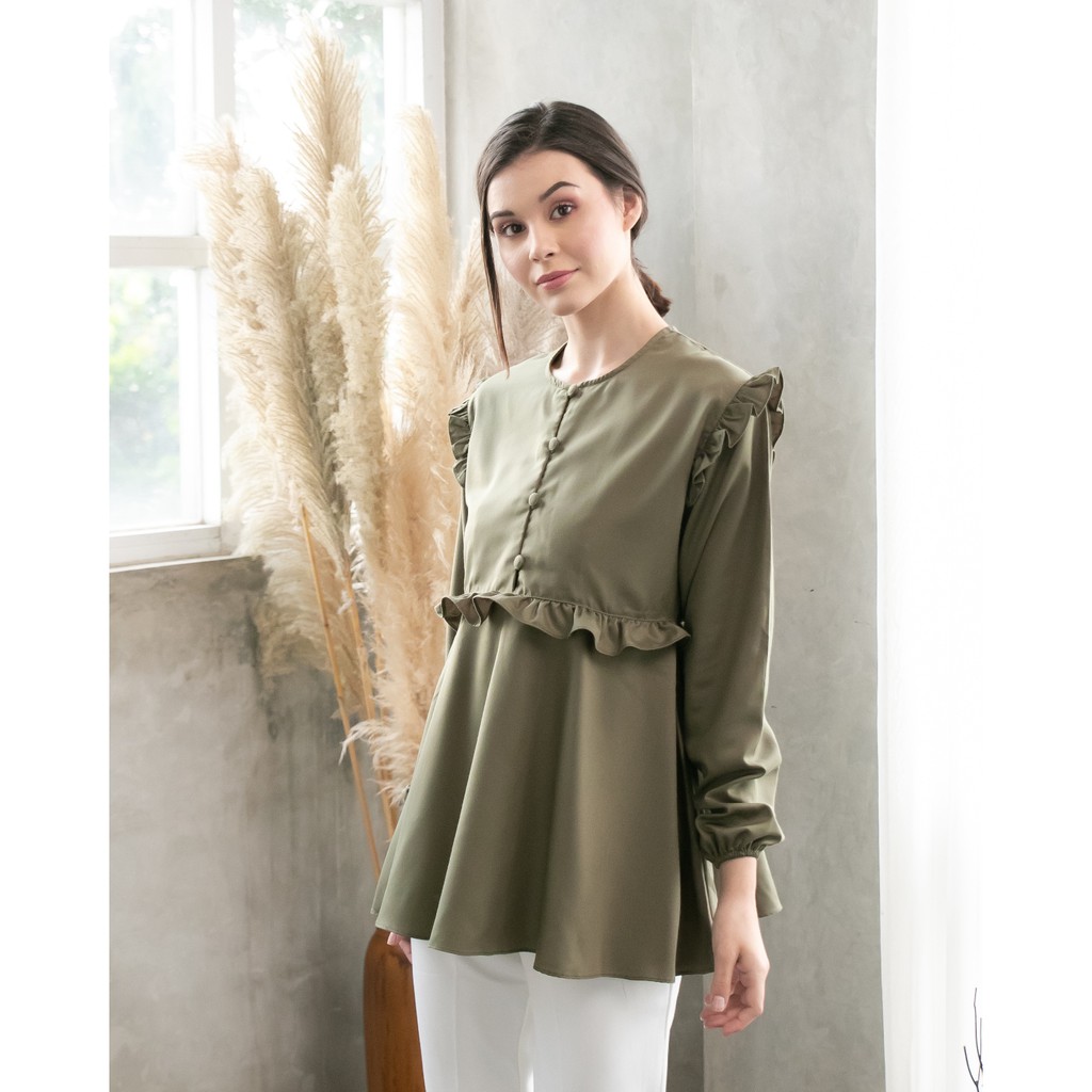 T-016 Baju Lebaran Atasan Tangan Panjang Wanita / Blouse Hangout Kantoran Nyaman / Baju Hijab