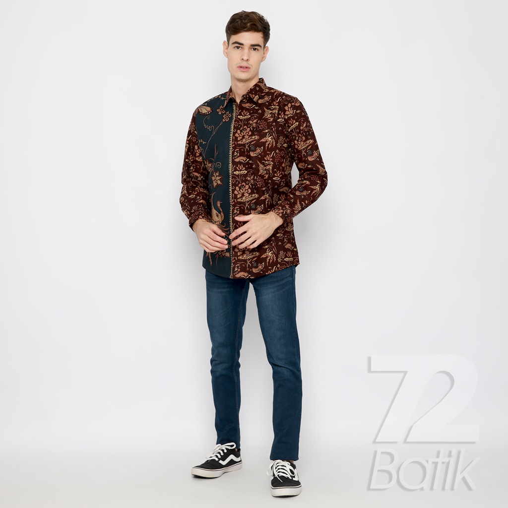 BATIK PRIA LENGAN PANJANG Kemeja Hem Slimfit Premium Motif Two Tone Pagi Sore Ikan 721022 CAP 72 - Baju Kemeja Atasan Pakaian Setelan Batik Pria Cowok Laki Laki Remaja Keluarga Kantor Lengan Panjang Modern Slimfit Slim Fit Premium Kekinian