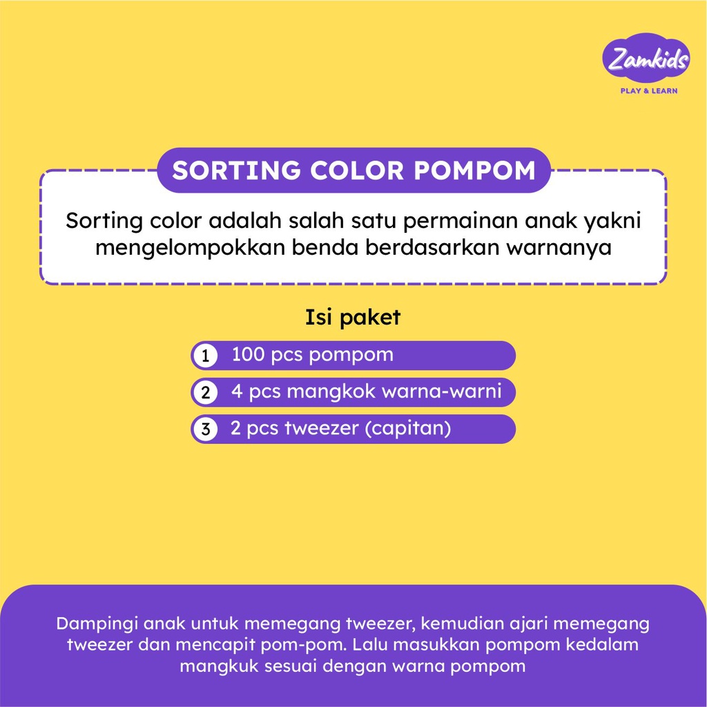 MAINAN EDUKASI SORTING COLOR COLOUR MONTESSORI MONTESORI PAKET POMPOM ANAK BALITA