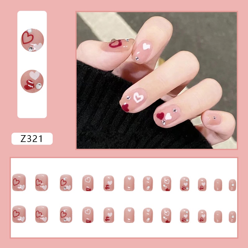 Z066-z350 24pcs / box Kuku Palsu Full Cover Hias Berlian Imitasi Untuk Nail Art