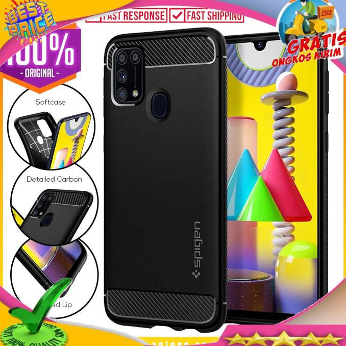 NEW PRODUK CASE SAMSUNG GALAXY M31 SPIGEN RUGGED ARMOR CARBON CASING SOFTCASE COD