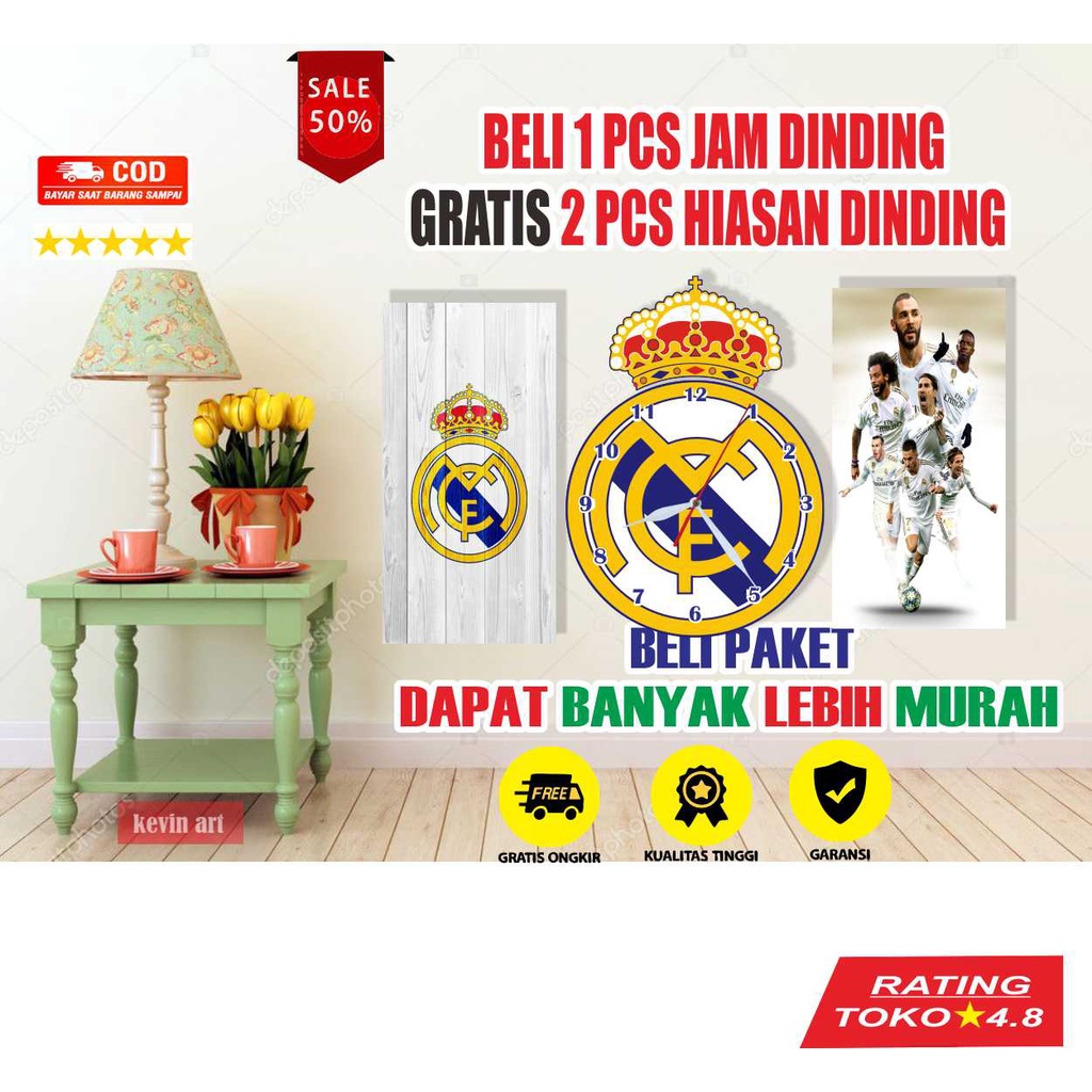 JAM DINDING KAYU MINIMALIS LOGO REAL MADRID KARAKTER TEMPEL TEMBOK UNIK CUSTOM BESAR BELI JAM DINDING GRATIS HIASAN DINDING 1 SET PROMO DEKORASI DINDING KAMAR TIDUR AESTHETIC KARAKTER ARTISTIK MURAH MINIMALIS MODERN MEWAH CUSTOM POSTER KAYU KLUB BOLA