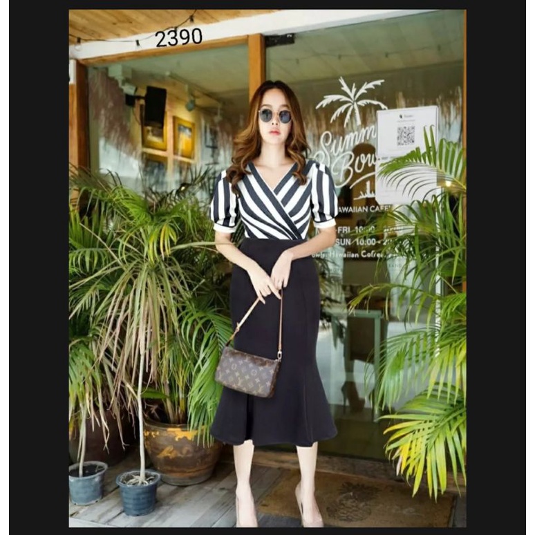 NAVISHA - Dress scuba salur tebal premium import 6446 / ukuran ld 86-98 cm / pakaian dress wanita ba