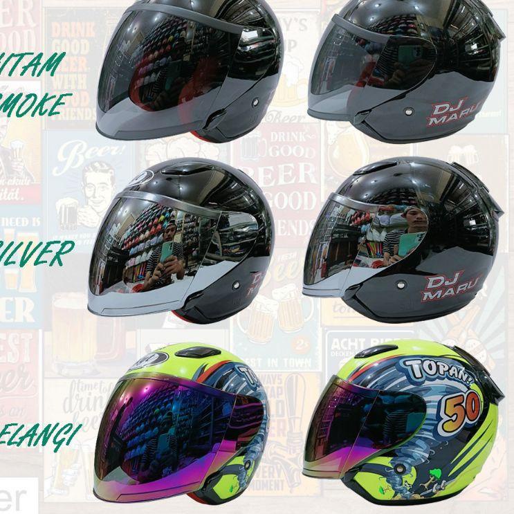 {BZ.11Au22p} Kaca Helm Visor Iridium Silver pelangi hitam clear KYT  DJmaru Galaxy INK Centro Murah