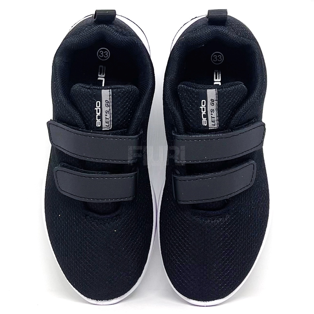 FIURI - ANDO ORIGINAL -  ELSIE PEREKAT 29-38 HITAM PUTIH - SEPATU SNEAKERS KANVAS SOL KARET ANAK KECIL PEREMPUAN LAKI-LAKI - SEPATU KETS LUCU FASHION TRENDY - SEPATU SEKOLAH PAUD TK SD KRETEKAN PEREKAT CEWEK COWOK MURAH PROMO DISKON BONUS KAOS KAKI