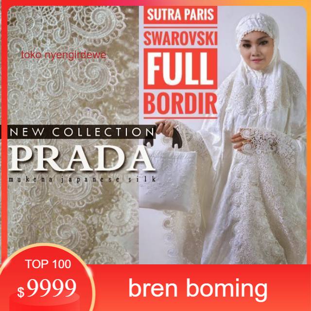 Mukena Dewasa Sutra Paris Putih Swarovski Full Bordir Model Kalung Renda Keong Elegan