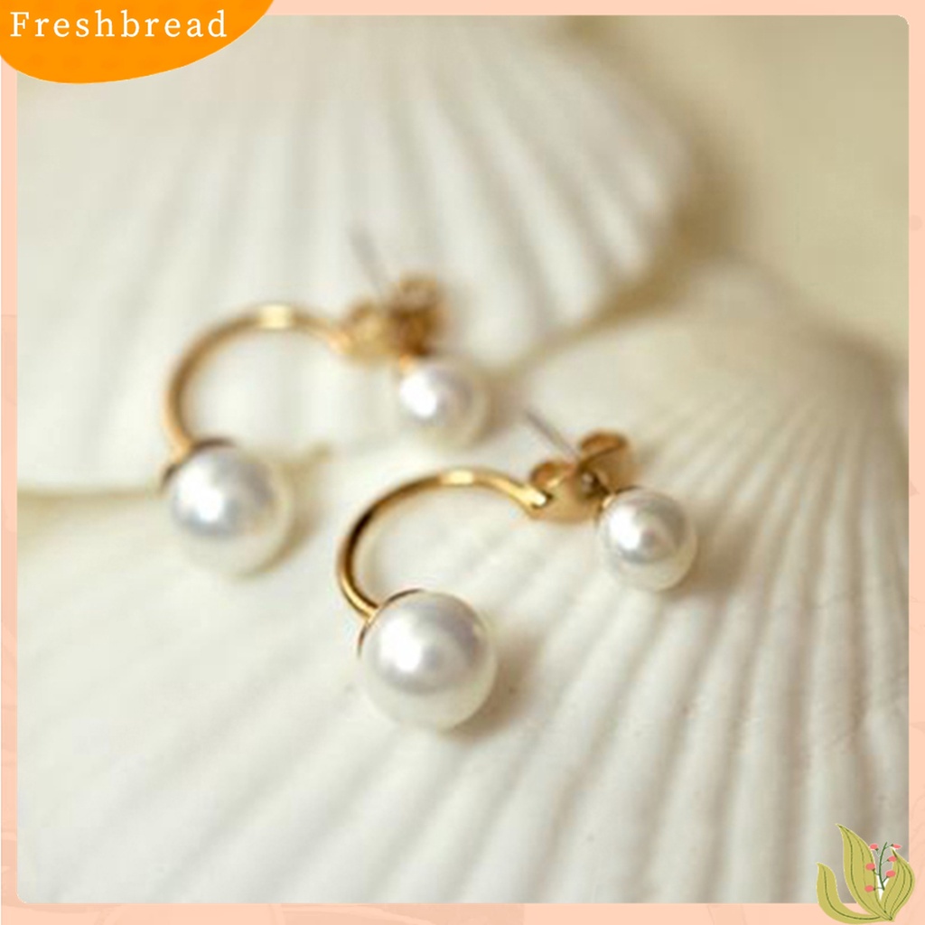 Fresh| 1 Pasang Anting Stud Mutiara Tiruan Ganda Bahan Alloy Untuk Wanita