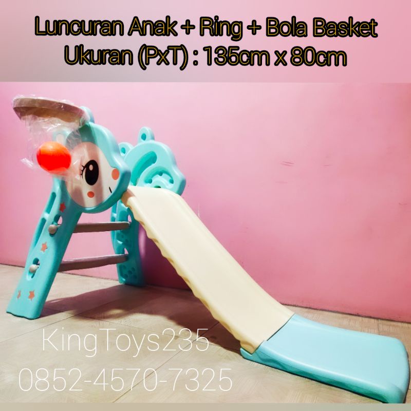 Perosotan Anak Luncuran Mainan Ring Basket Bonus Bola Tinggi Kokoh Karakter Seluncur Pontianak Besar