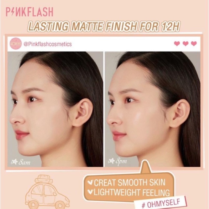 ✨NAGIHI✨ PINKFLASH Foundation Cream Matte Full Cover Pouch Tahan Air