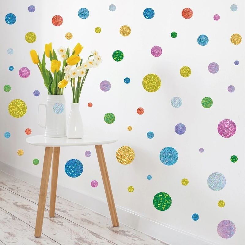 Stiker Dinding Bahan PVC Motif Laser Dot Warna-Warni Untuk Dekorasi Kamar Anak