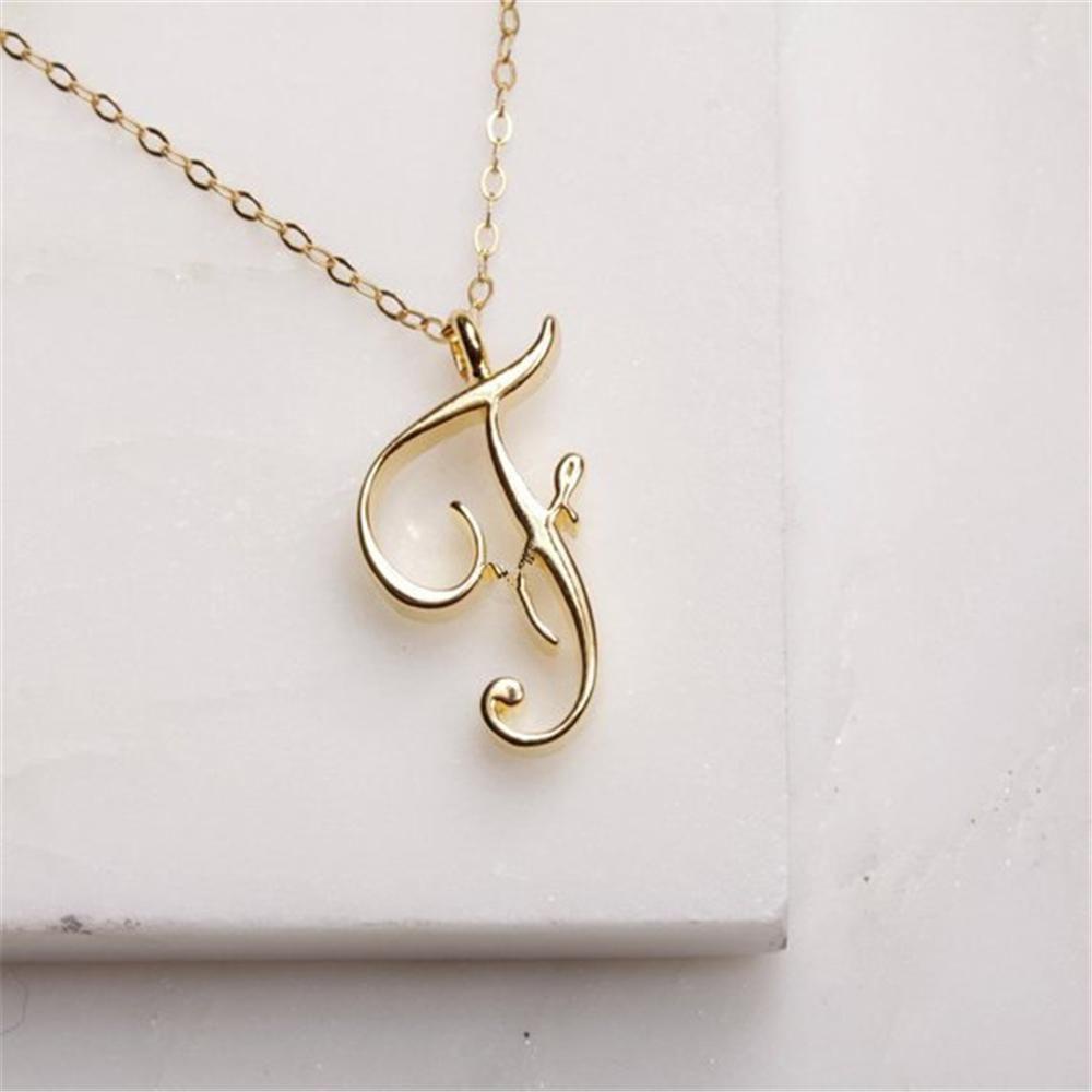 Top Alphabet Kalung Inisial Fashion Berlebihan Cursive Mewah Minimalis Logam 26huruf