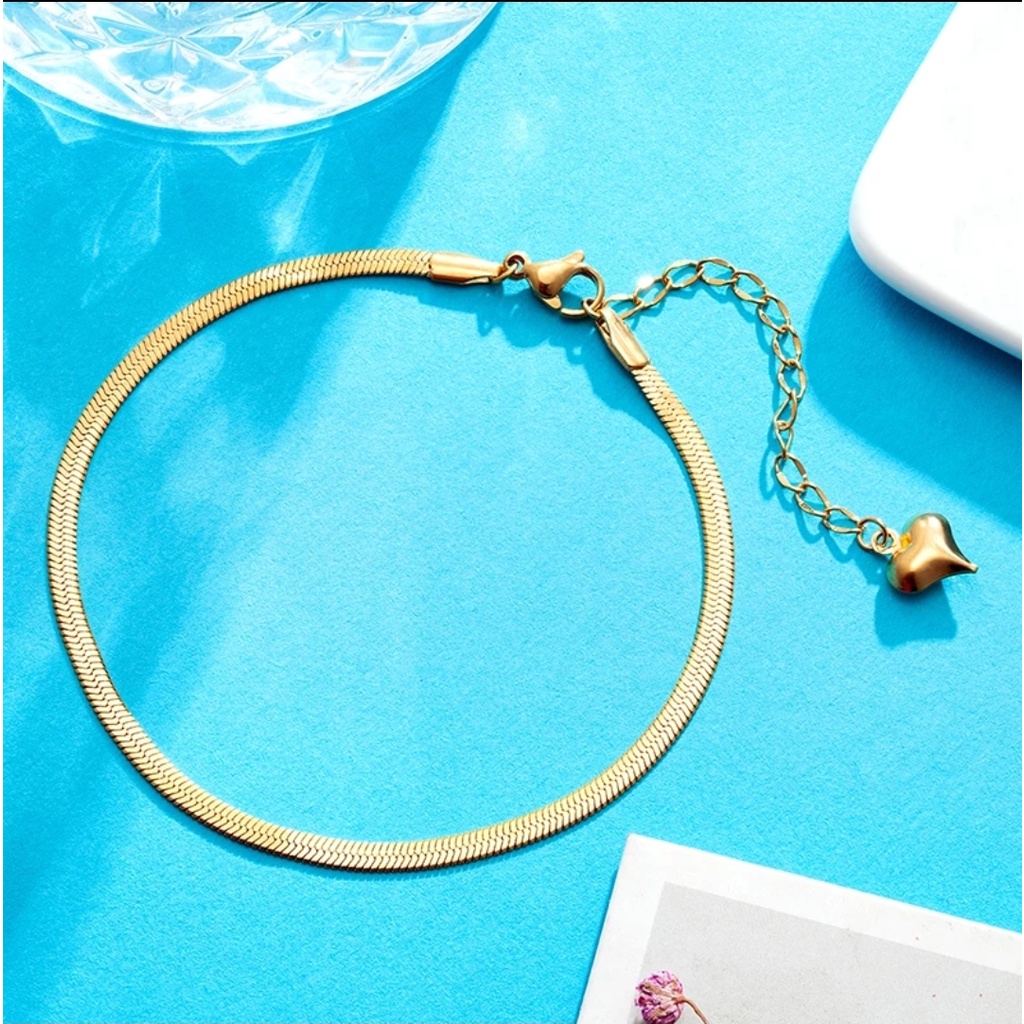 Gelang Kaki Titanium Model Rantai Belut Pipih Tersedia Warna Rose Gold, Gold dan Silver