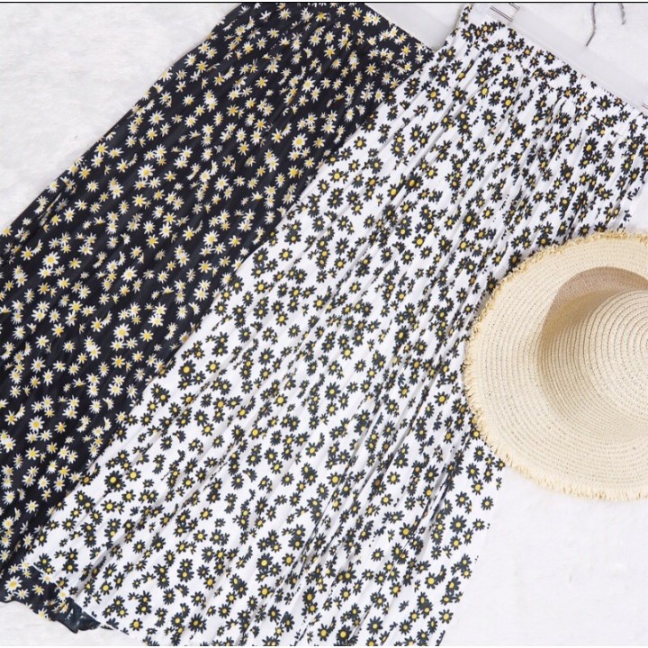 GS-ROK PLISKET DAISY PREMIUM / LILY DAILY PREMIUM /ROK PLISKET PANJANG/ROK PLISKET MOTIF BUNGA-DAISY KECIL HITAM