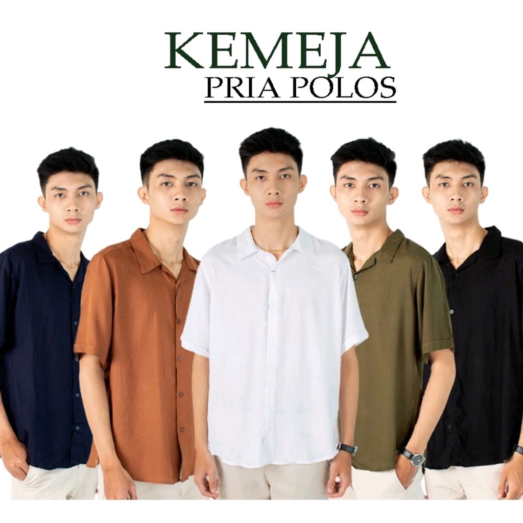 JR Kemeja Pantai Pria Rayon Polos Short Shirt Rayon Polos Kemeja Pria Polos Lengan Pendek