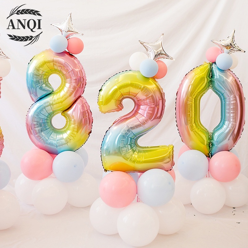 ANQI 1888 Balon Foil Angka Balon angka Jumbo Rainbow Balon Usia