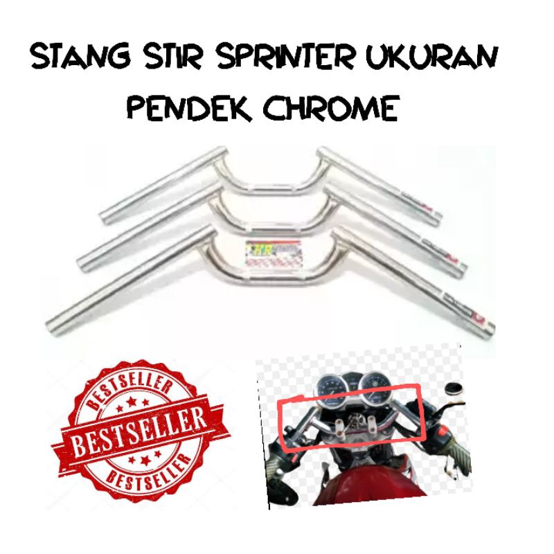 STANG SPRINTER / STIR MOTOR UKURAN PENDEK WARNA HITAM DAN CHROME HARGA MURAH BERKUALITAS BAHAN BESI TEBAL