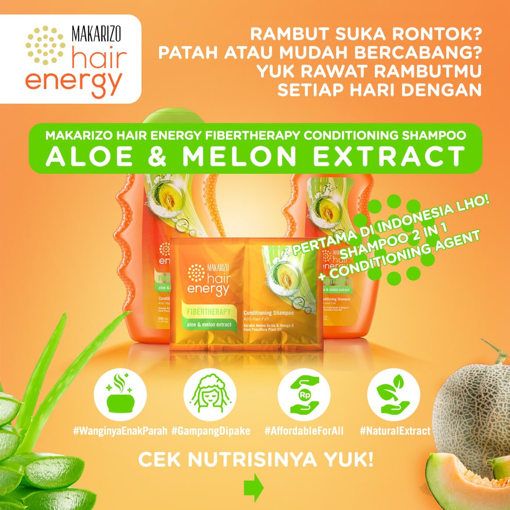 PAKET ISI 2 - Makarizo Hair Energy Fibertherapy Conditioning Shampoo Aloe & Melon 170mL-1