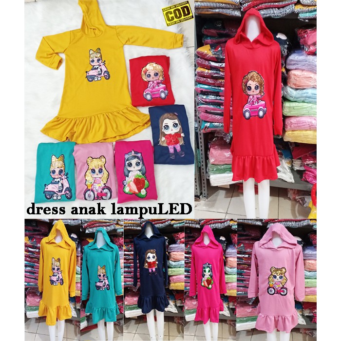 Dress Hoodie Anak / Tunik Hoodie Anak LOL Lampu Led untuk 6-11thn