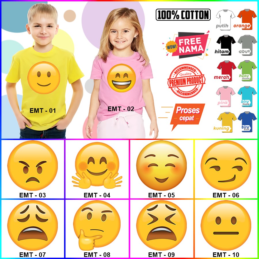 Baju Kaos ANAK DAN DEWASA EMOTICON COUPLE (FREE NAMA)