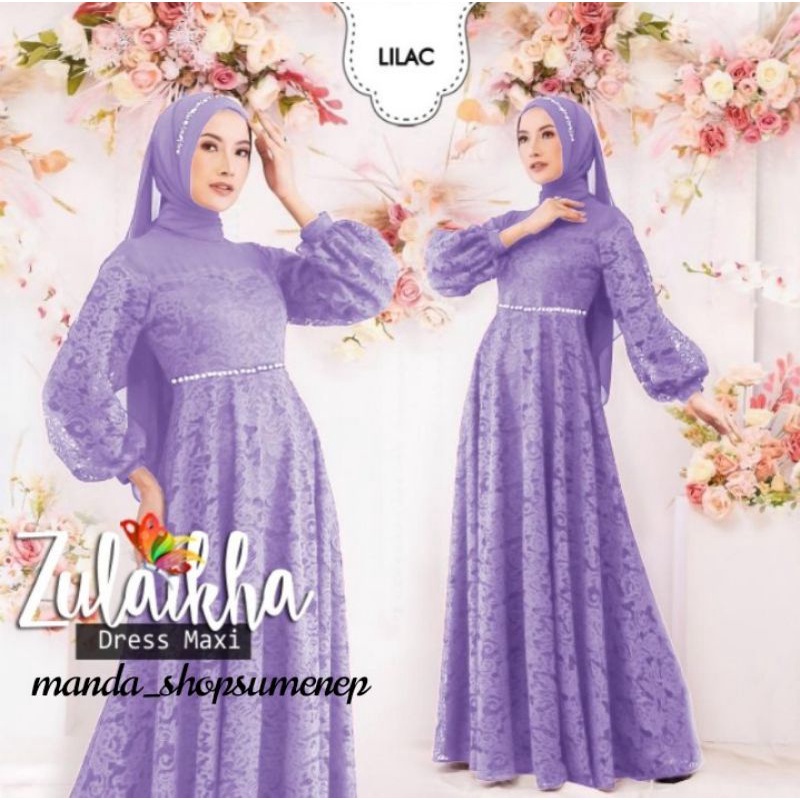 Gamis Brukat Polos Kekinian Terbaru 2021 Gaun Kondangan Dress Pesta brokat Elegant Simple Zulaikha